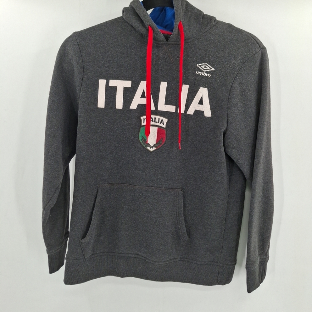 UMBRO Mens M Italia Hoodie Sweatshirt  Grey Hooded Pocket Italy Flag‎ Green Red